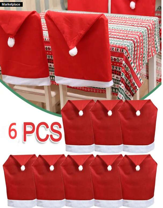 6pcs Christmas Santa Claus Hat Chair Cover Christmas Decoration Table