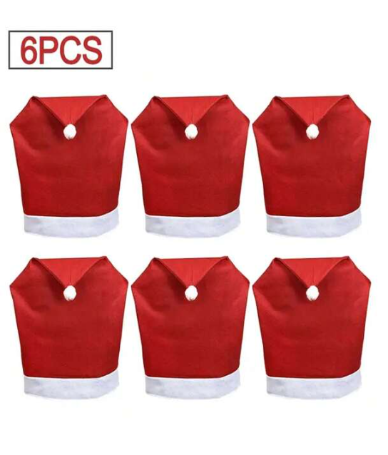 6pcs Christmas Santa Claus Hat Chair Cover Christmas Decoration Table