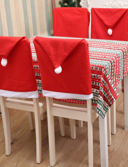 6pcs Christmas Santa Claus Hat Chair Cover Christmas Decoration Table