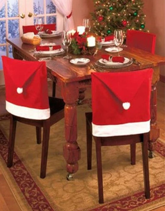 6pcs Christmas Santa Claus Hat Chair Cover Christmas Decoration Table