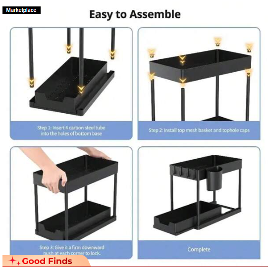 Under Sliding Cabinet Basket Organizer, 2 Tier Under Sink Organizers Black Under Sink Storage